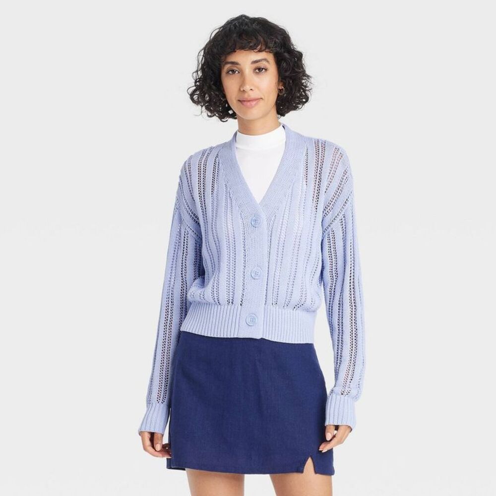 A New Day - Women's Openwork Cardigan - A New Day Light Blue X Blue